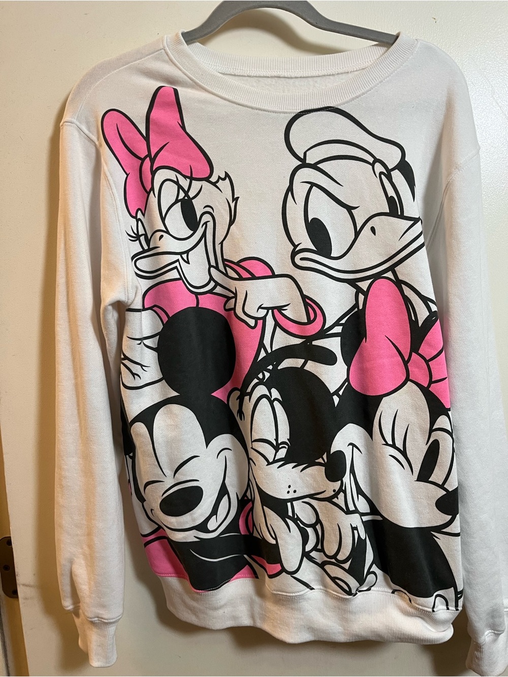 White Sweatshirt with Pink & Black Cartoon Characters - Disney